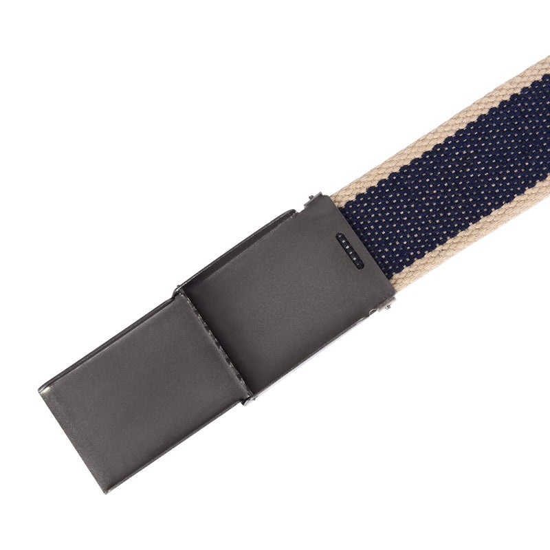 Mile High Life Canvas Web Belt | Cut to Fit Up to 52" | Flip-Top Matte Silver Nickel Buckle (Khaki Navy) - Image 4